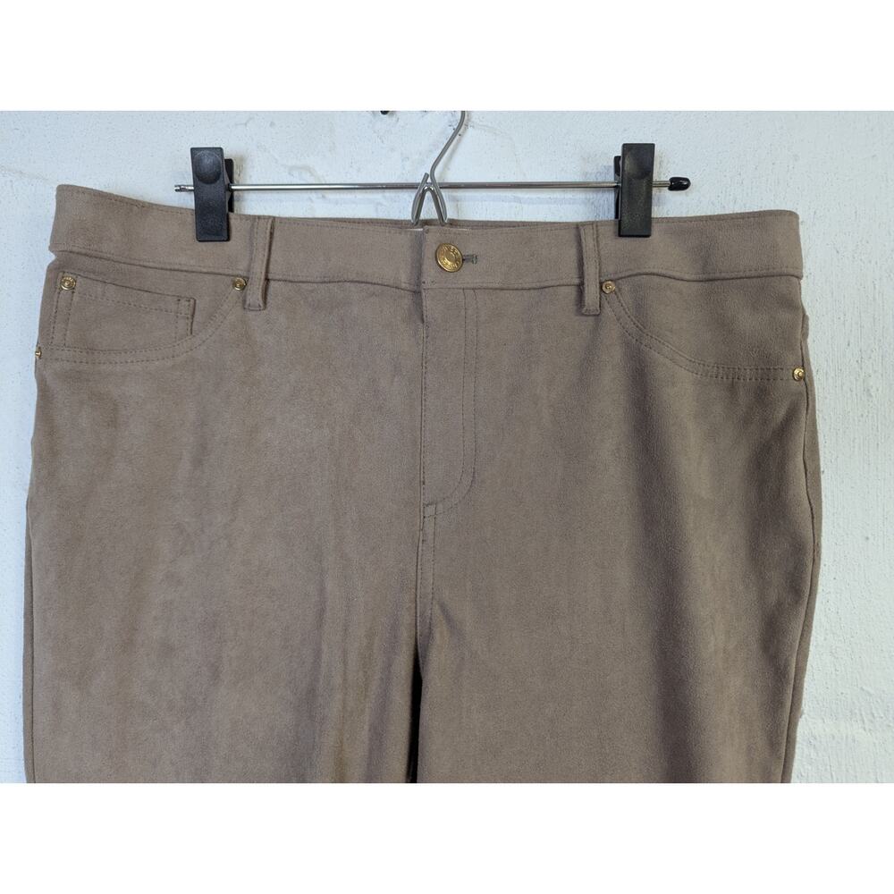 Chicos Faux Suede Pants Beige High Waist Straight Leg Stretch Classic Large - Picture 2 of 9